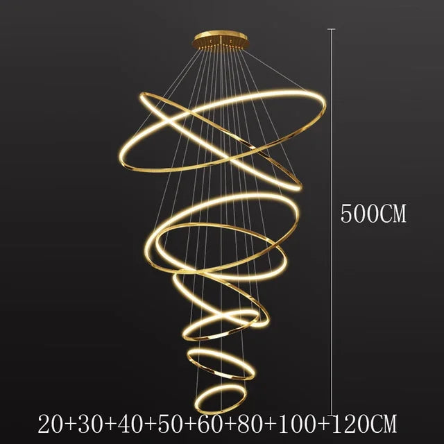 Modern Black Gold Aluminum Staircase Pendant Light