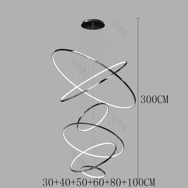 Modern Black Gold Aluminum Staircase Pendant Light