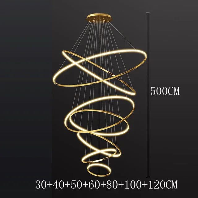 Modern Black Gold Aluminum Staircase Pendant Light