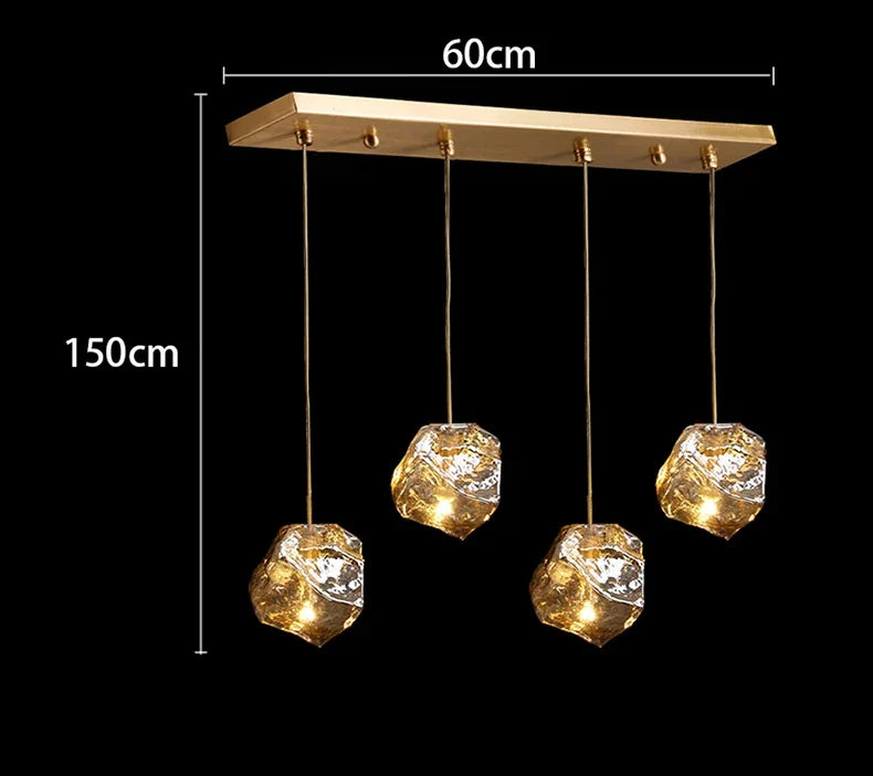 Glass Stone Multi-Head Pendant Chandelier – Dimmable LED, Staircase & Living Room