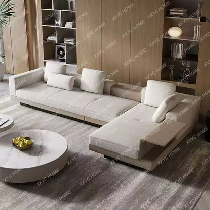 Cotton Linen L-Shape Sectional Sofa – Italian-Style Floor Seating with Removable Covers