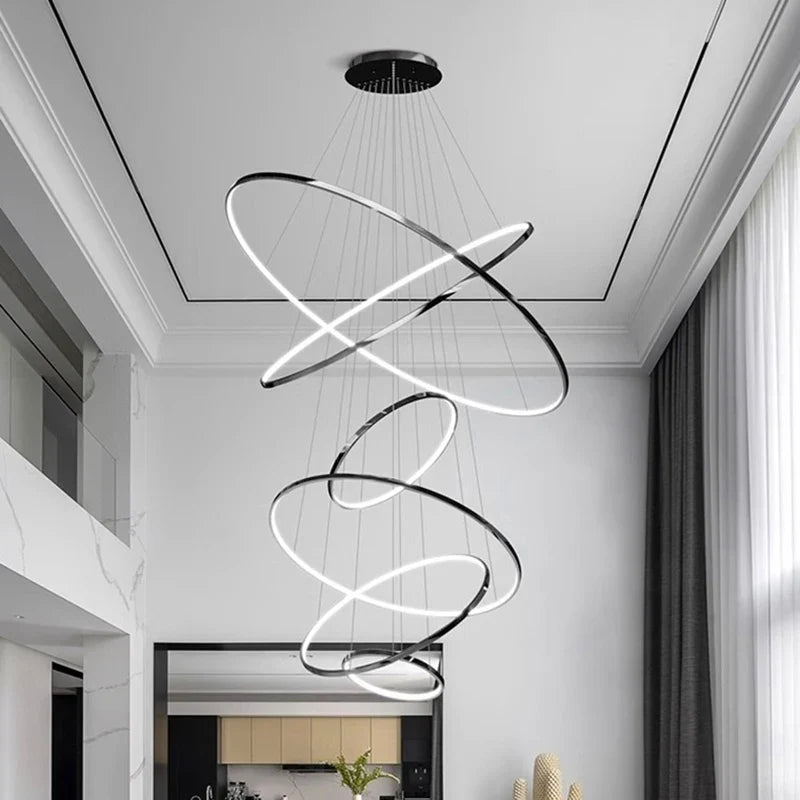 Nordic Ring Chandelier – Multi-Ring LED Pendant Light for Living & Dining Room