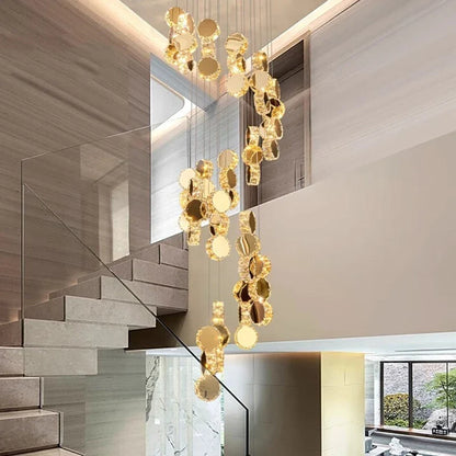 Cascading Crystal Staircase Chandelier | Modern LED Pendant Light for High Ceilings & Foyers