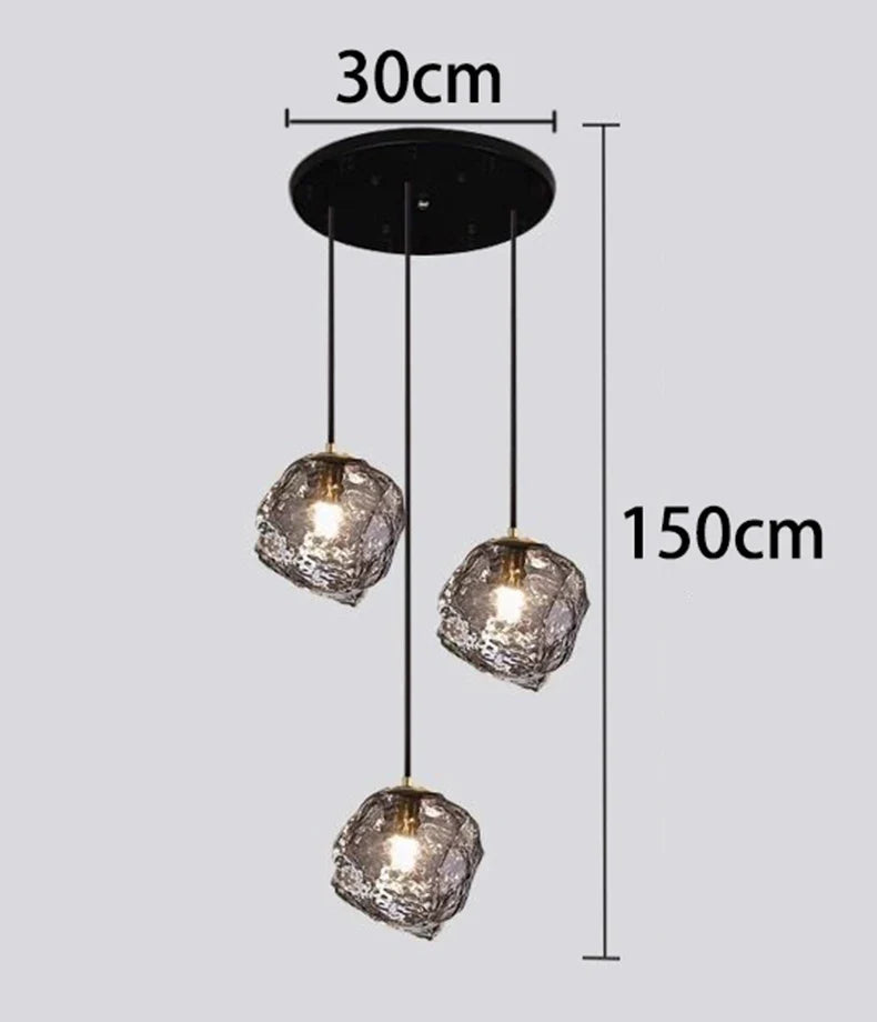Glass Stone Multi-Head Pendant Chandelier – Dimmable LED, Staircase & Living Room
