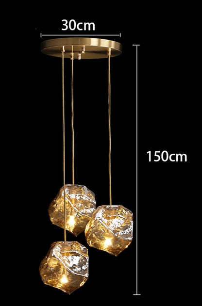 Glass Stone Multi-Head Pendant Chandelier – Dimmable LED, Staircase & Living Room