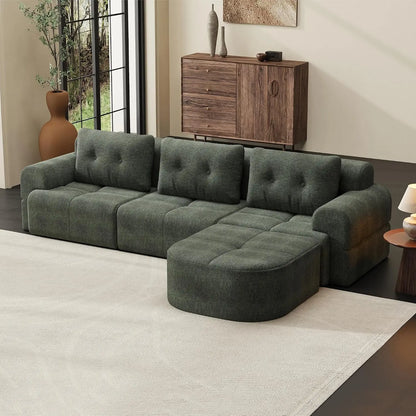 110" Boneless Cloud Sofa with Chaise – 4-Seat L-Shape Modular Sectional in Beige-White