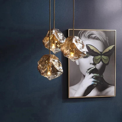 Glass Stone Multi-Head Pendant Chandelier – Dimmable LED, Staircase & Living Room