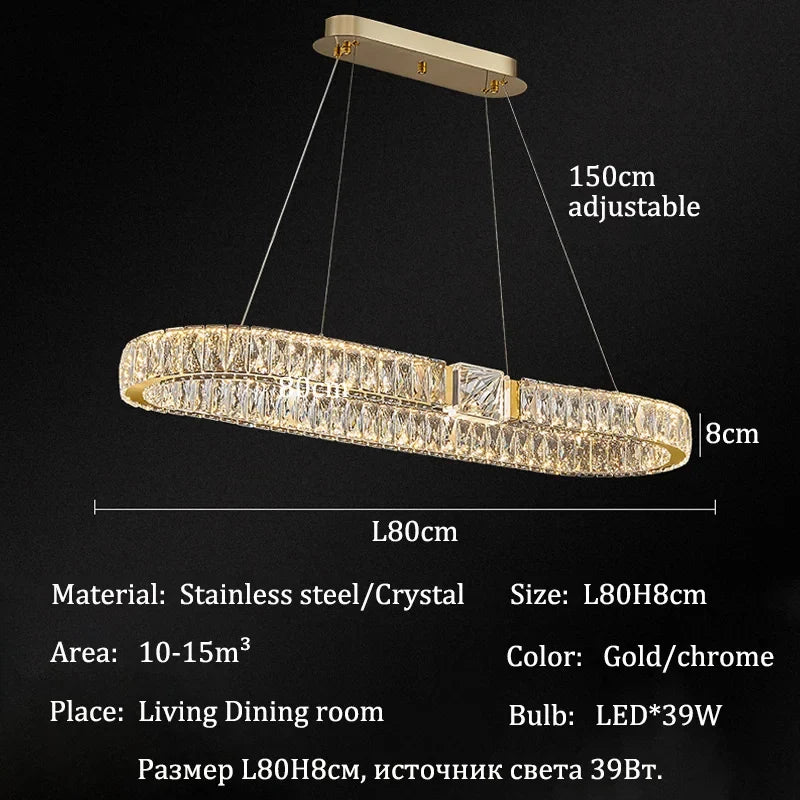 Modern Crystal Ring Chandelier | Gold LED Pendant Light for Living Rooms, Dining Rooms & High Ceilings