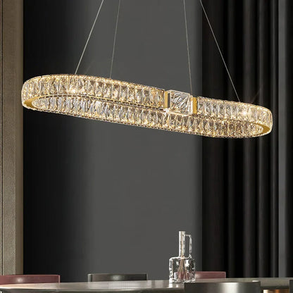 Modern Crystal Ring Chandelier | Gold LED Pendant Light for Living Rooms, Dining Rooms & High Ceilings