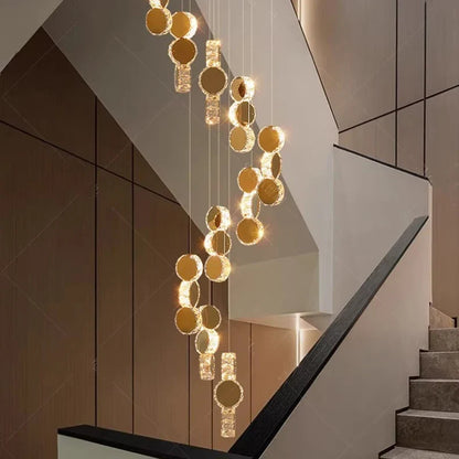 Cascading Crystal Staircase Chandelier | Modern LED Pendant Light for High Ceilings & Foyers