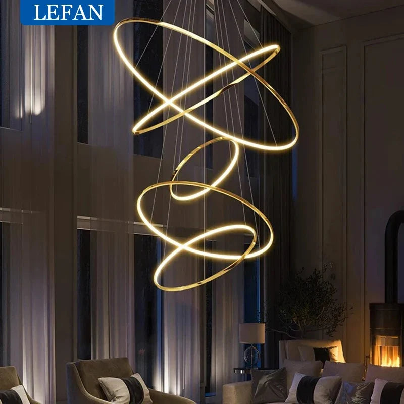 Modern Black Gold Aluminum Staircase Pendant Light