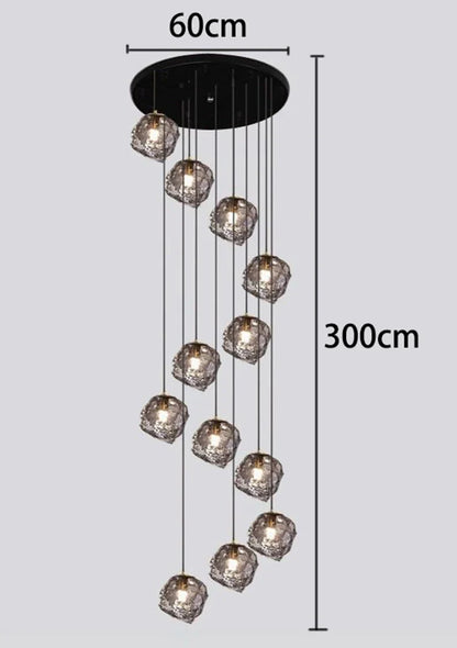 Glass Stone Multi-Head Pendant Chandelier – Dimmable LED, Staircase & Living Room