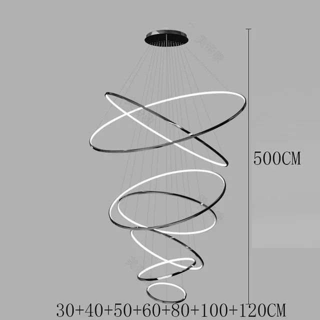 Modern Black Gold Aluminum Staircase Pendant Light
