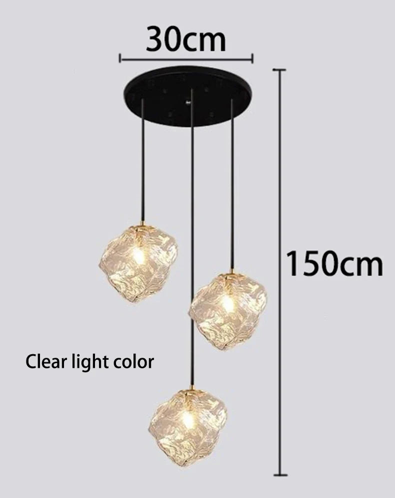 Glass Stone Multi-Head Pendant Chandelier – Dimmable LED, Staircase & Living Room