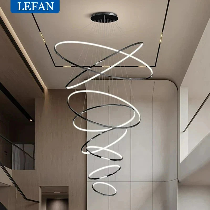 Modern Black Gold Aluminum Staircase Pendant Light
