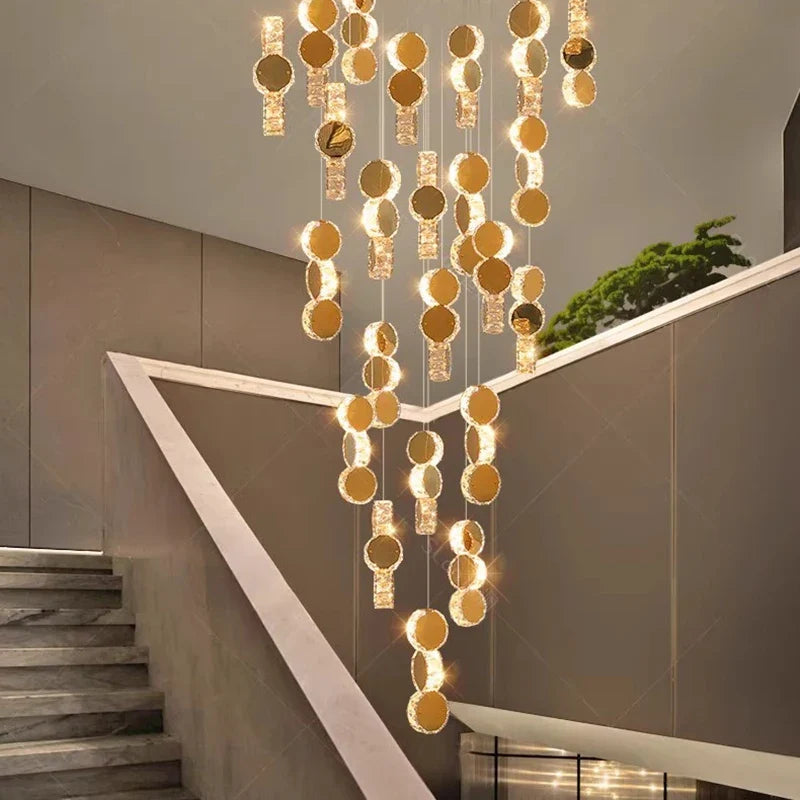 Cascading Crystal Staircase Chandelier | Modern LED Pendant Light for High Ceilings & Foyers