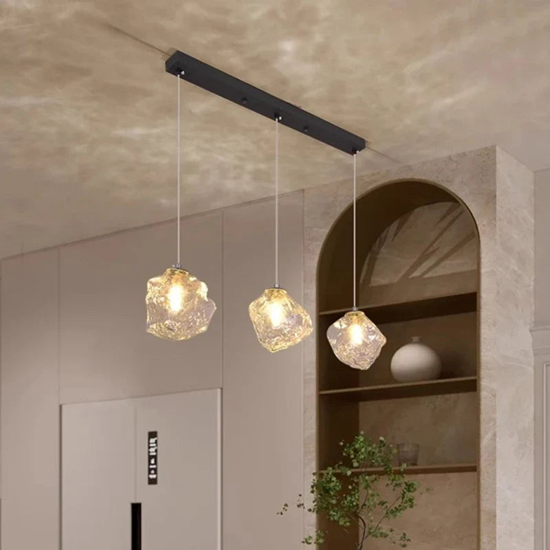 Glass Stone Multi-Head Pendant Chandelier – Dimmable LED, Staircase & Living Room