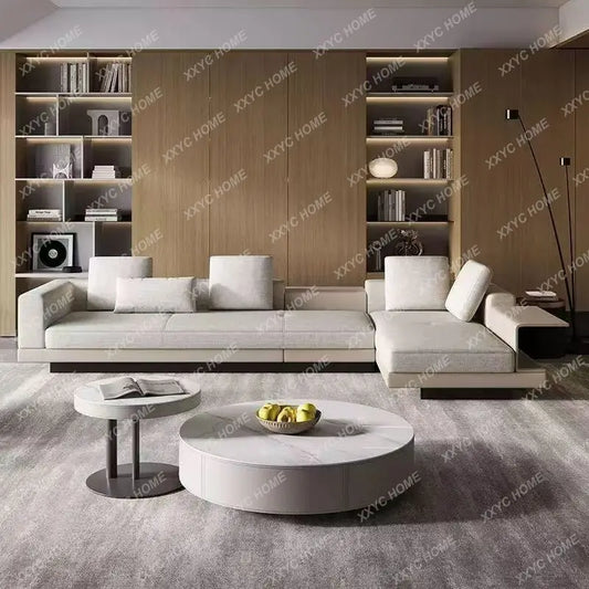 Cotton Linen L-Shape Sectional Sofa – Italian-Style Floor Seating with Removable Covers