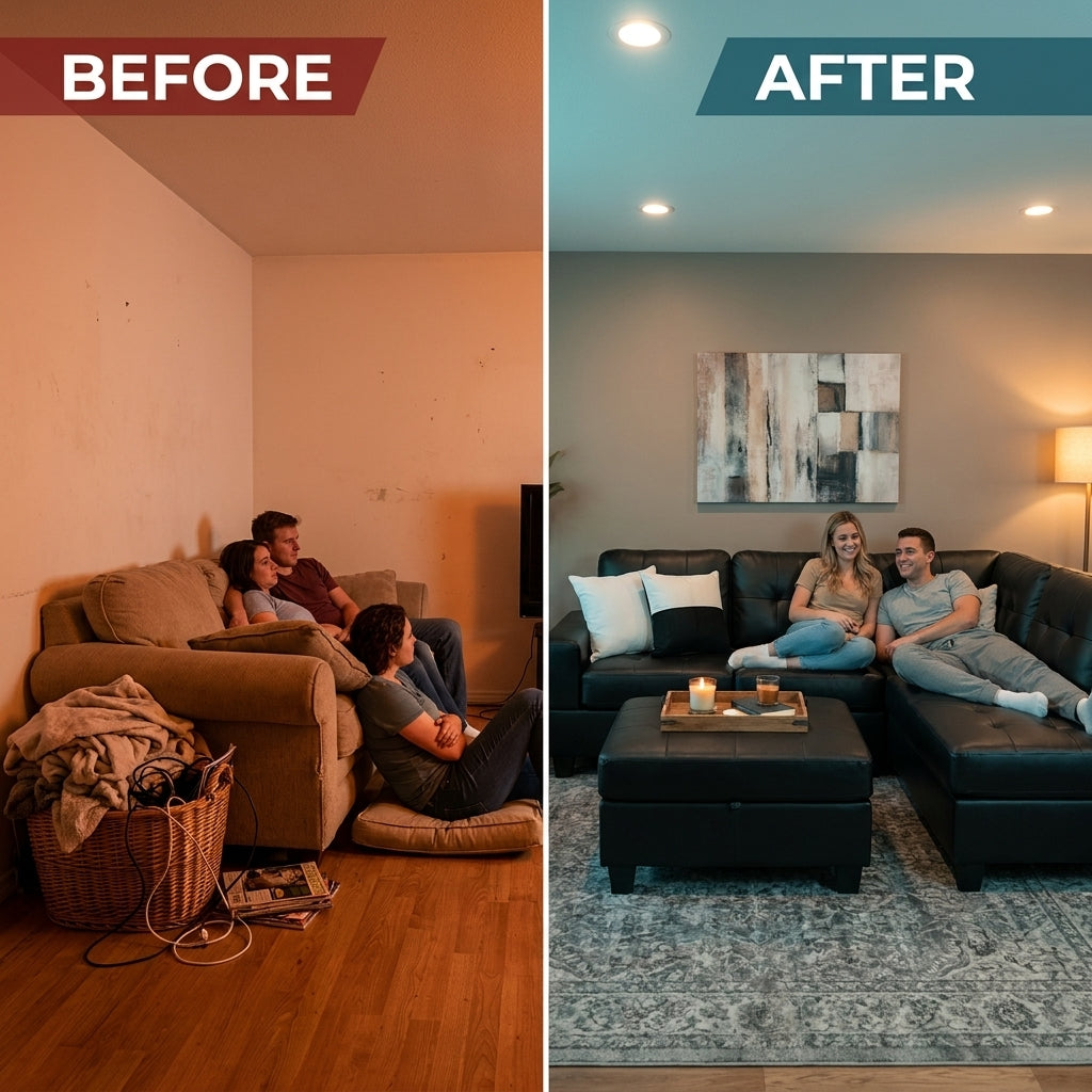 Sectional Sofa Set, 91B Black — Before & After