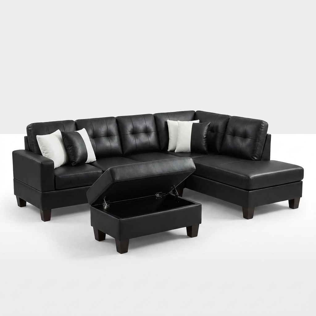 Sectional Sofa Set, 91B Black — Studio Shot