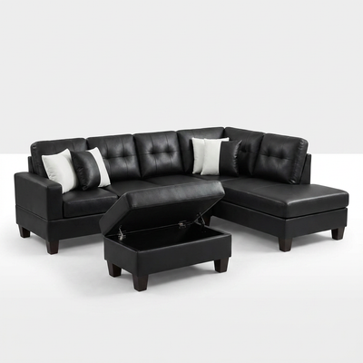 Sectional Sofa Set Built for Modern Living, Faux Leather Upholstery, Pocket Spring Support, Ottoman Included