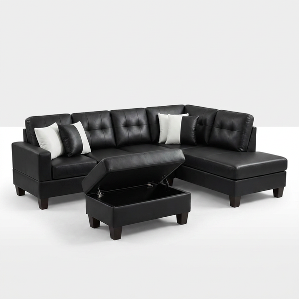 Sectional Sofa Set, 91B Black — Studio Shot