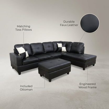 Sectional Sofa Set, 91B Black — infographic