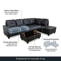 Sectional Sofa Set, 91B Black — How It Works