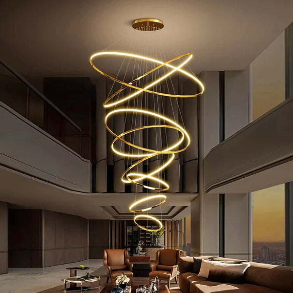 Nordic Ring Chandelier – Multi-Ring LED Pendant Light for Living & Dining Room
