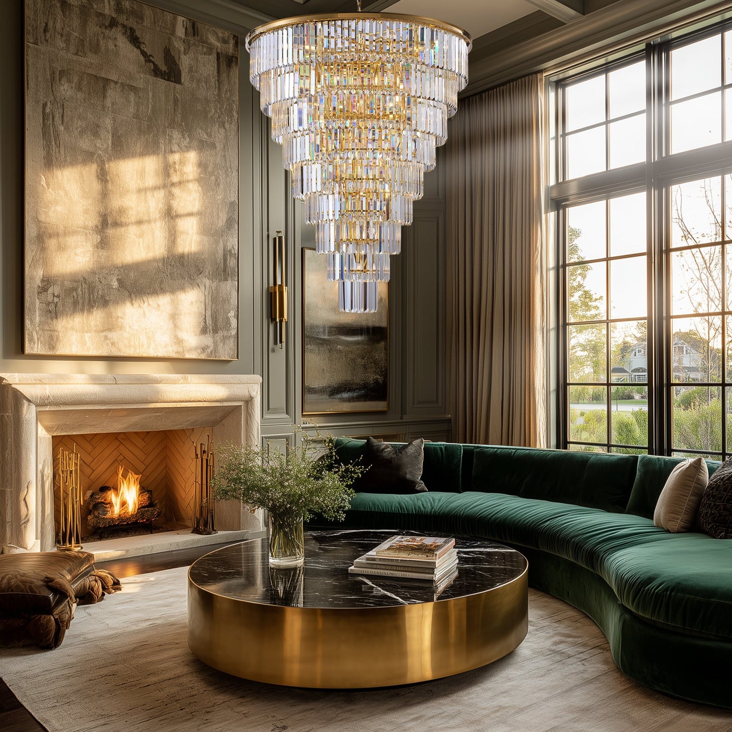 48-Inch Gold Tiered Crystal Tube Chandelier