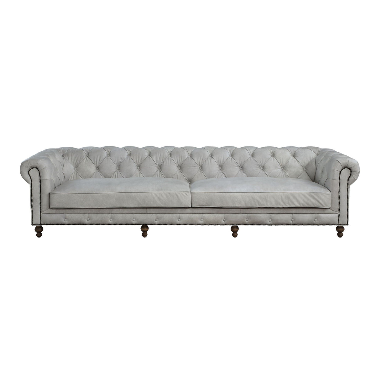 Ofer Antique White Leather Sofa | Button Tufted Top-Grain Leather Sofa with Nailhead Trim