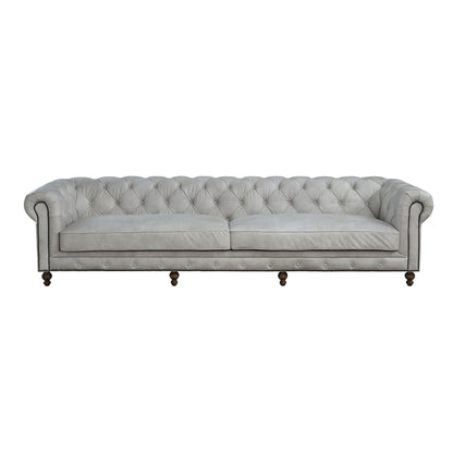 Ofer Antique White Leather Sofa | Button Tufted Top-Grain Leather Sofa with Nailhead Trim