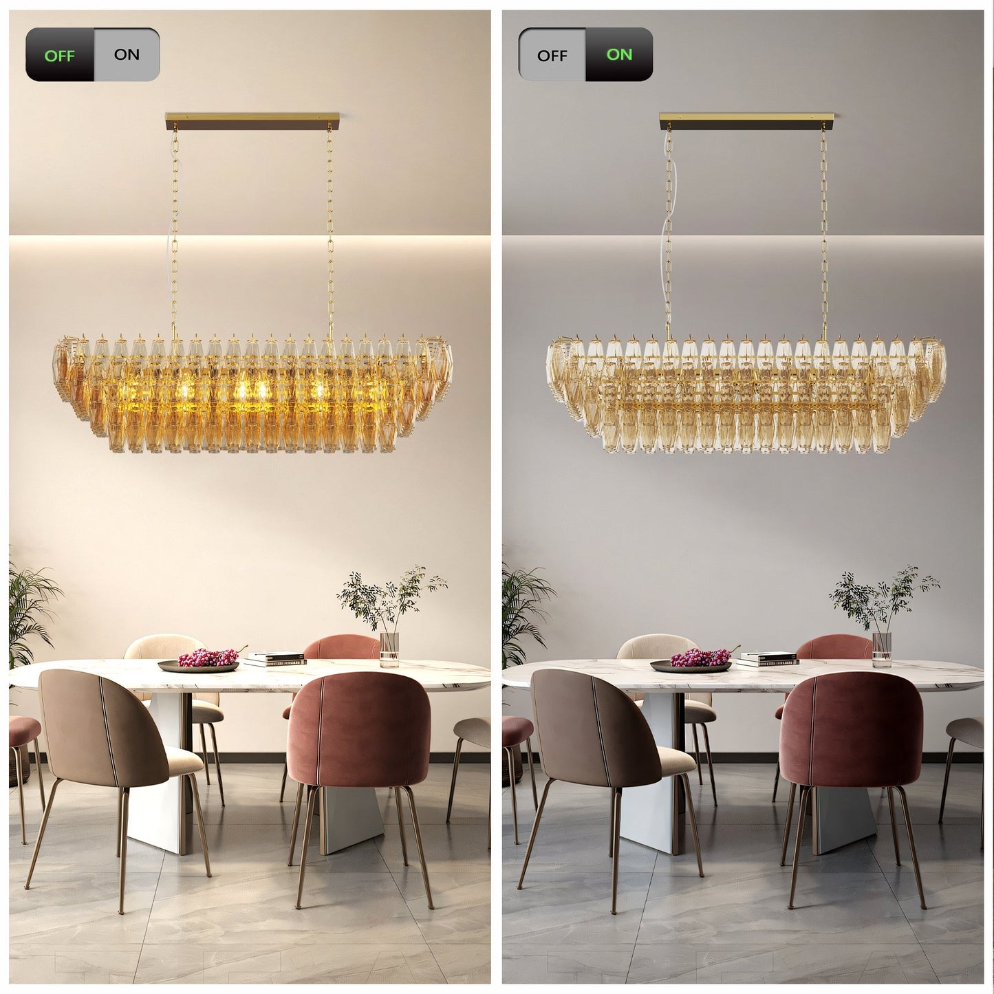 Modern Chandeliers for Dining Room, 54" Large Rectangle Gold Kitchen Chandelier Over Table