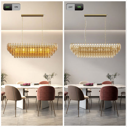 Modern Chandeliers for Dining Room, 54" Large Rectangle Gold Kitchen Chandelier Over Table