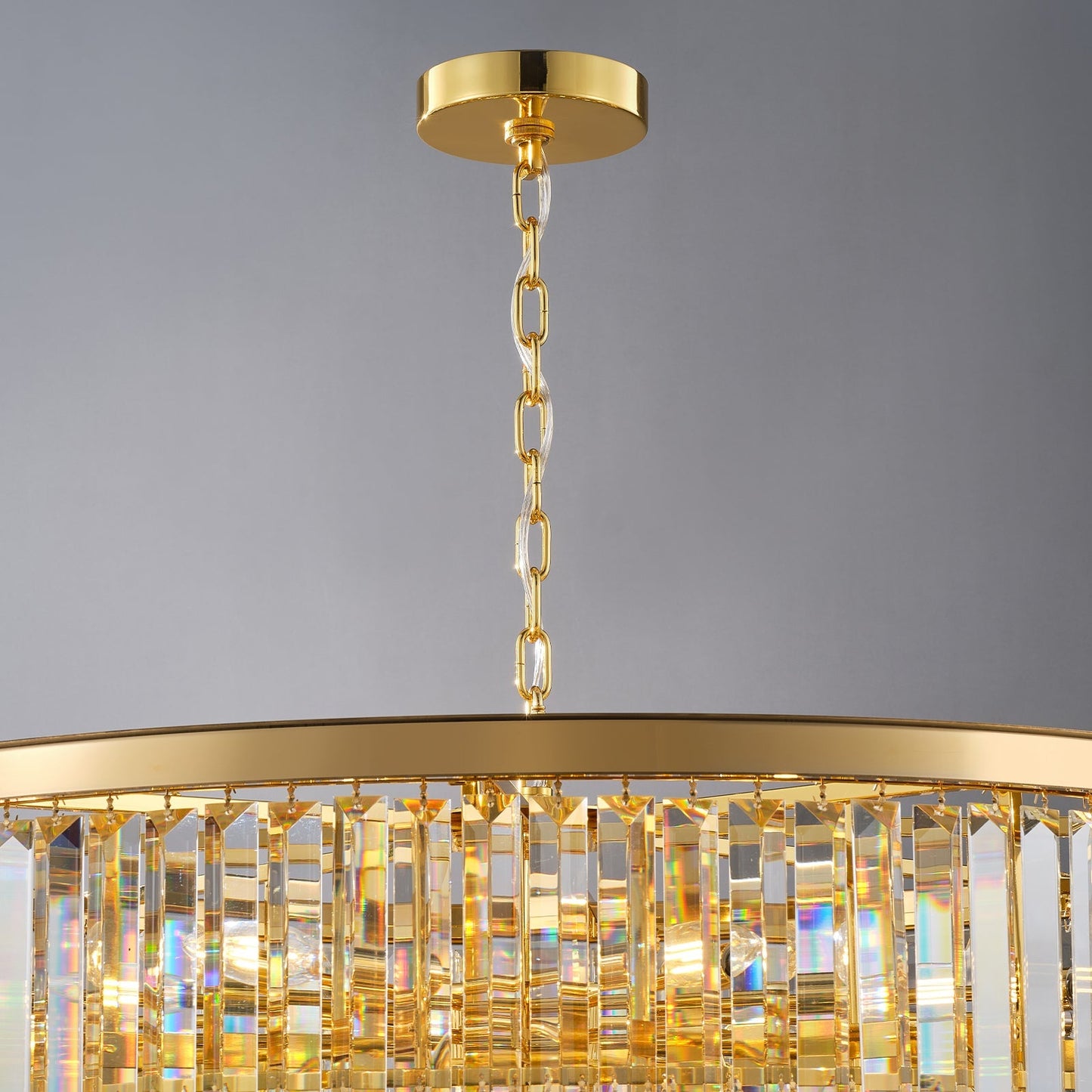 48-Inch Gold Tiered Crystal Tube Chandelier