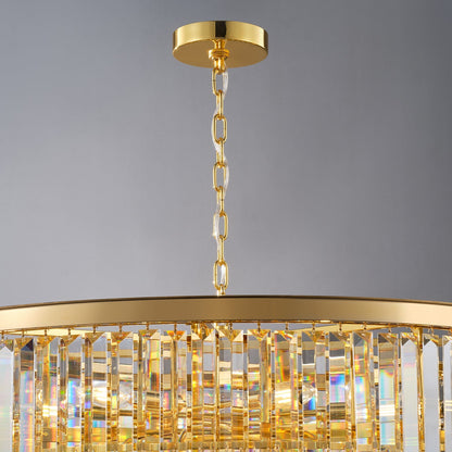 48-Inch Gold Tiered Crystal Tube Chandelier