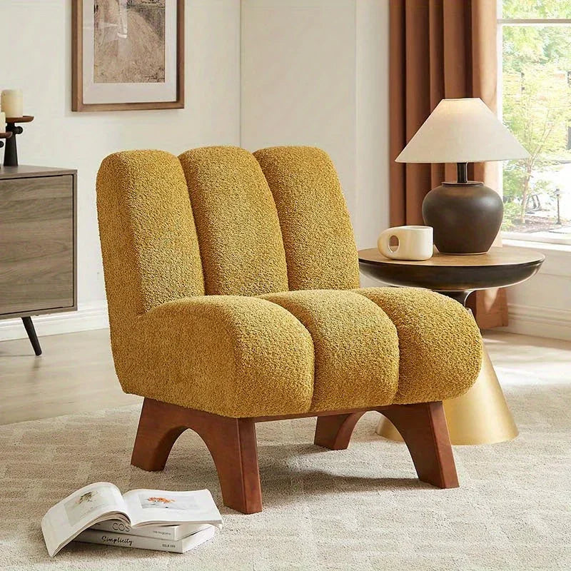 Accent Chair - Sherpa Beige Wooden