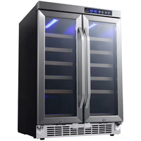 Built-In Dual Zone Wine Cooler Designed for 36 Bottles, French Door Access, Two Temperature Zones, 24 Inch Width