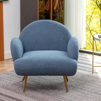 Blue Accent Sherpa Chair Comfy Modern Living Room Chair Teddy Fabric Mid Century Bedroom Chair with Golden Legs Arm Chair for Reading Bedroom Single