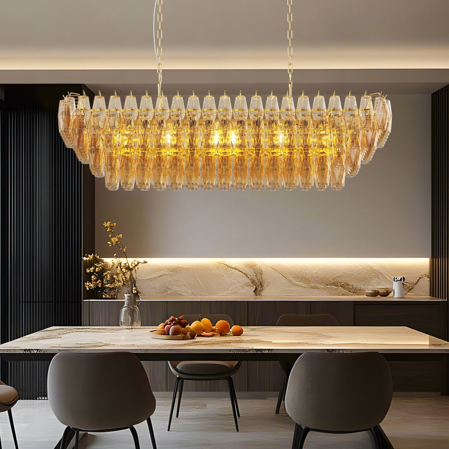 Modern Chandeliers for Dining Room, 54" Large Rectangle Gold Kitchen Chandelier Over Table
