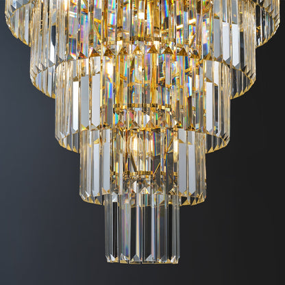 48-Inch Gold Tiered Crystal Tube Chandelier