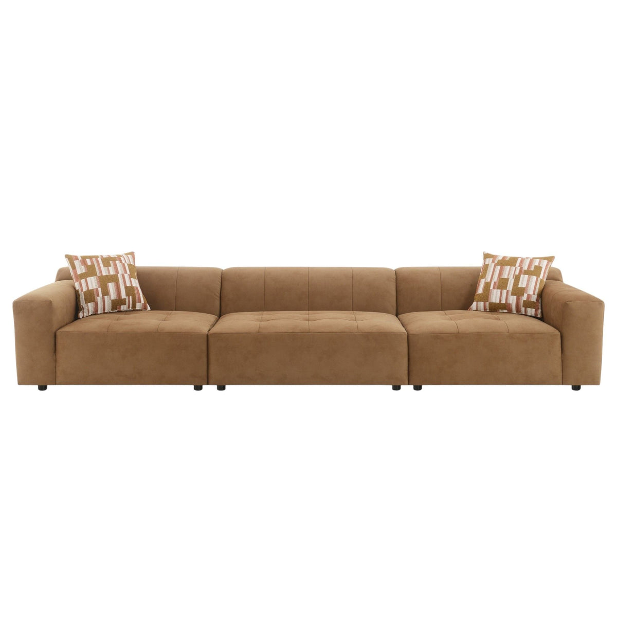 Chocolate Suede-Effect Modular Sectional with Two Toss Pillows