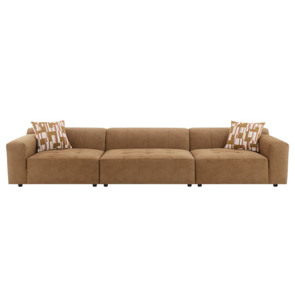 Chocolate Suede-Effect Modular Sectional with Two Toss Pillows