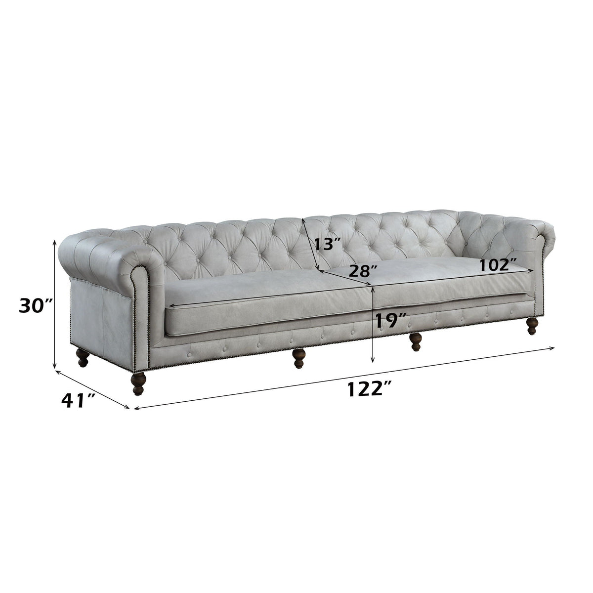 Ofer Antique White Leather Sofa | Button Tufted Top-Grain Leather Sofa with Nailhead Trim