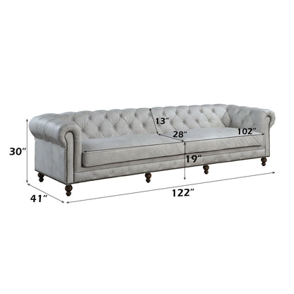 Ofer Antique White Leather Sofa | Button Tufted Top-Grain Leather Sofa with Nailhead Trim
