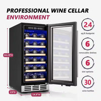 15 In. Single Zone 30-Wine Bottles Beverage and Wine Cooler Wine Cooler in Black