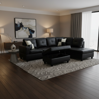 Sectional Sofa Set Built for Modern Living, Faux Leather Upholstery, Pocket Spring Support, Ottoman Included