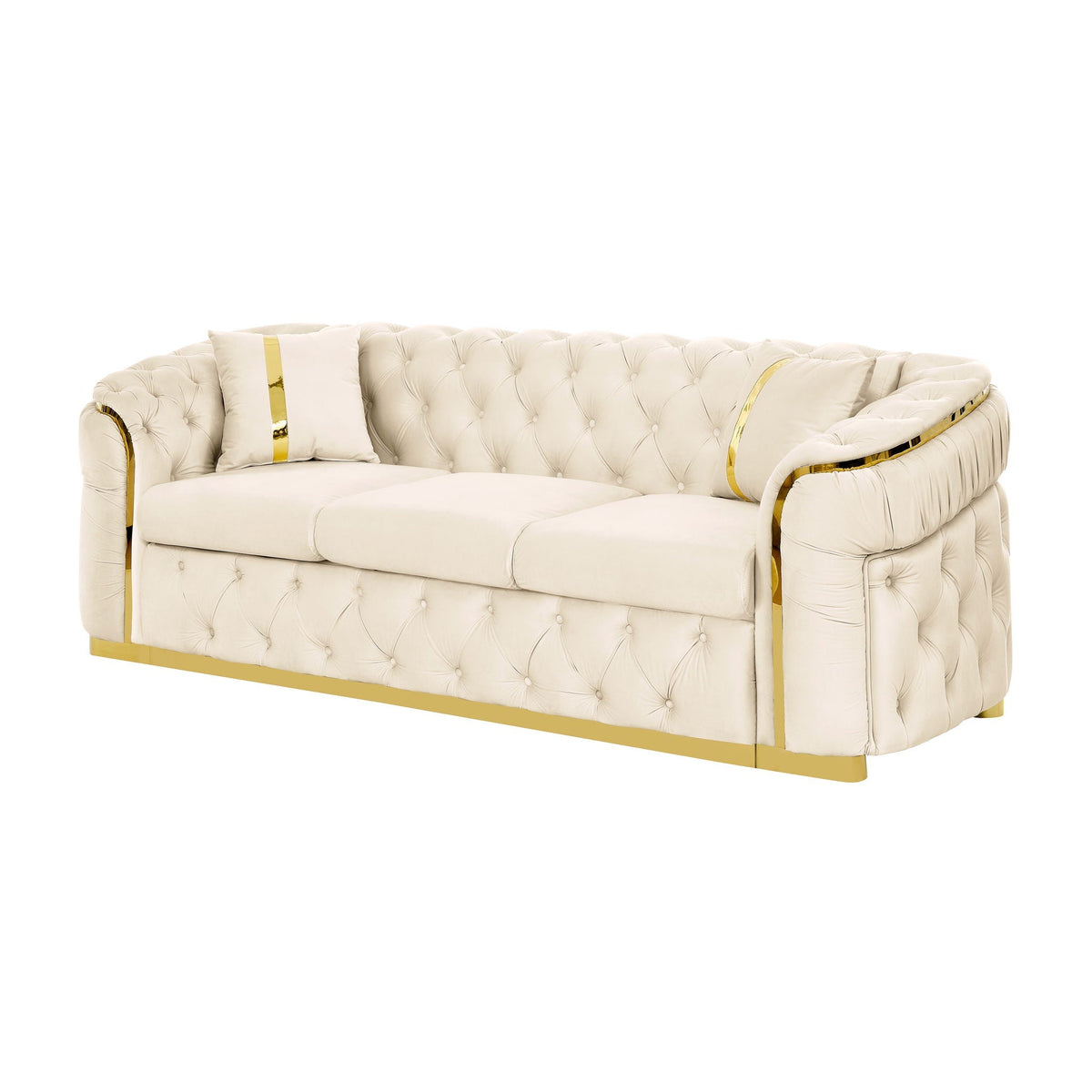 Button Tufted Couch With 2 Pillows, 3 Seater Luxury Chesterfield Sofa