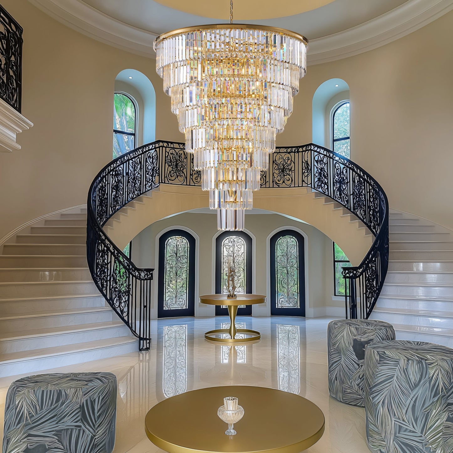 48-Inch Gold Tiered Crystal Tube Chandelier