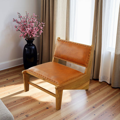 The Arden Leather & Solid Wood Accent Chair